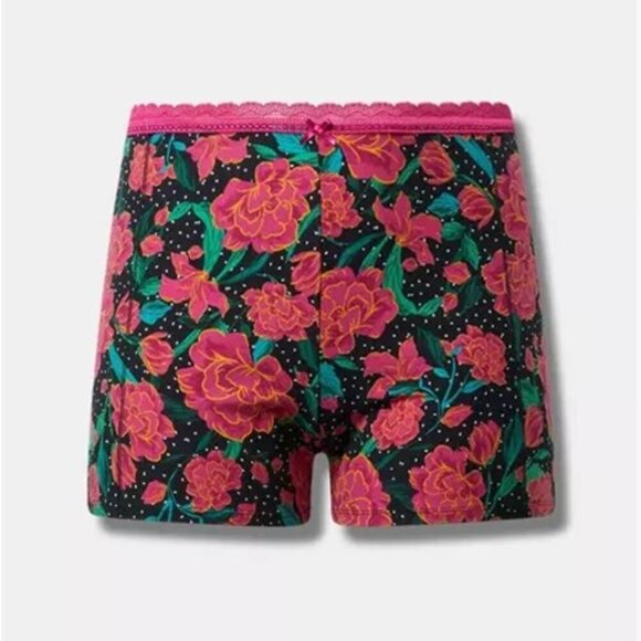 Torrid - Foxy Lace Trim Sleep Boyshort / Booty Short in Jenna Pop Floral & Black - Picture 10 of 10